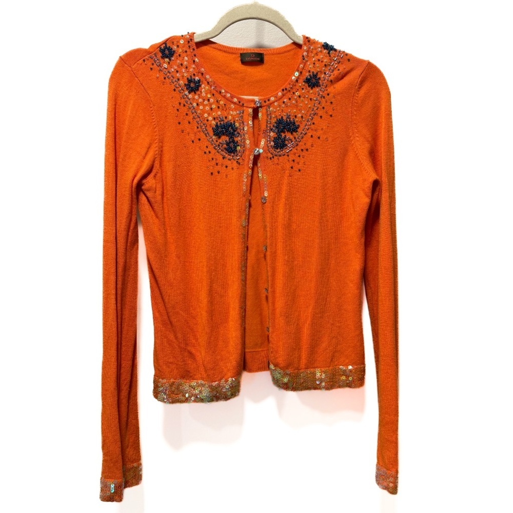 Vintage Danier Embellished Beaded Cardigan in Sunset Orange Small - Picture 2 of 7